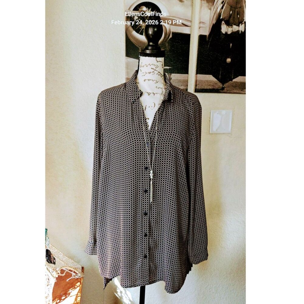 The Limited Y2K Harlequin Long Sleeve Pleated Earth Tones Swing Blouse